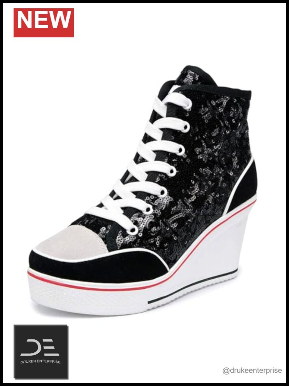 Sequin Glitter Platform Wedge Sneakers High Top Lace Up Sparkly Shoe